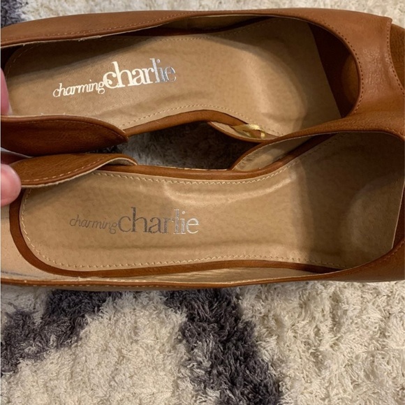 Charming Charlies Size 7 Platform Wedge Heels Open Toe Faux Leather - Picture 4 of 9